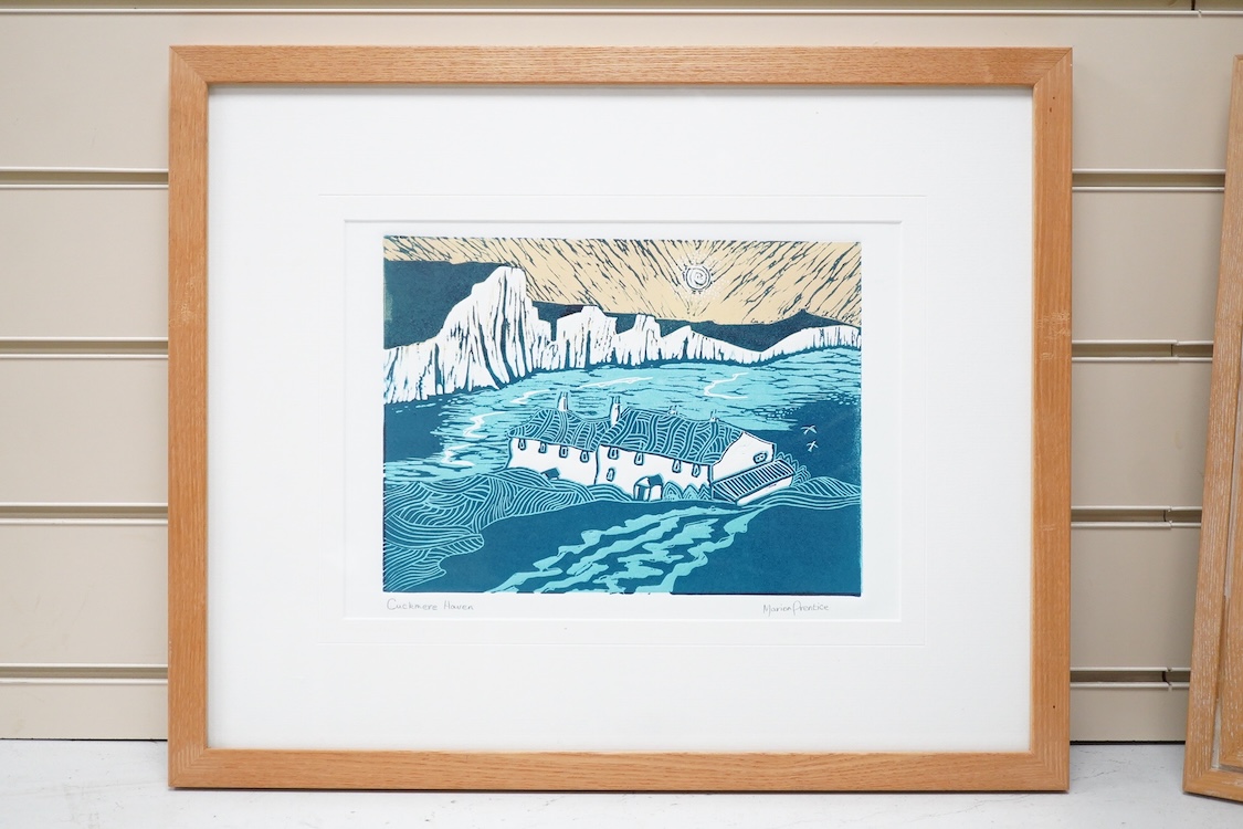 Marion Prentice, Cuckmere Haven, signed in pencil, local interest, linocut, 22 x 31cm